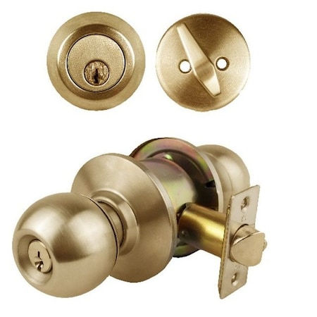 Trans Atlantic Co. ECB Bright Brass Grade 3 Cylindrical Entry Door Knob 2-3/8 in Backset Lockset and Single Cylinder Deadbolt Combo Pack DL-ECB53S238DB251-US3